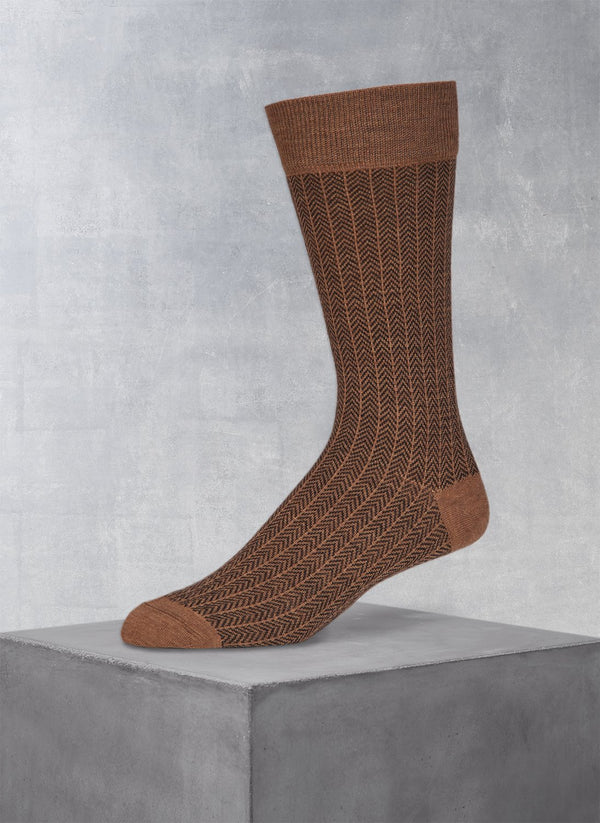 Merino Wool Herringbone Sock in Taupe