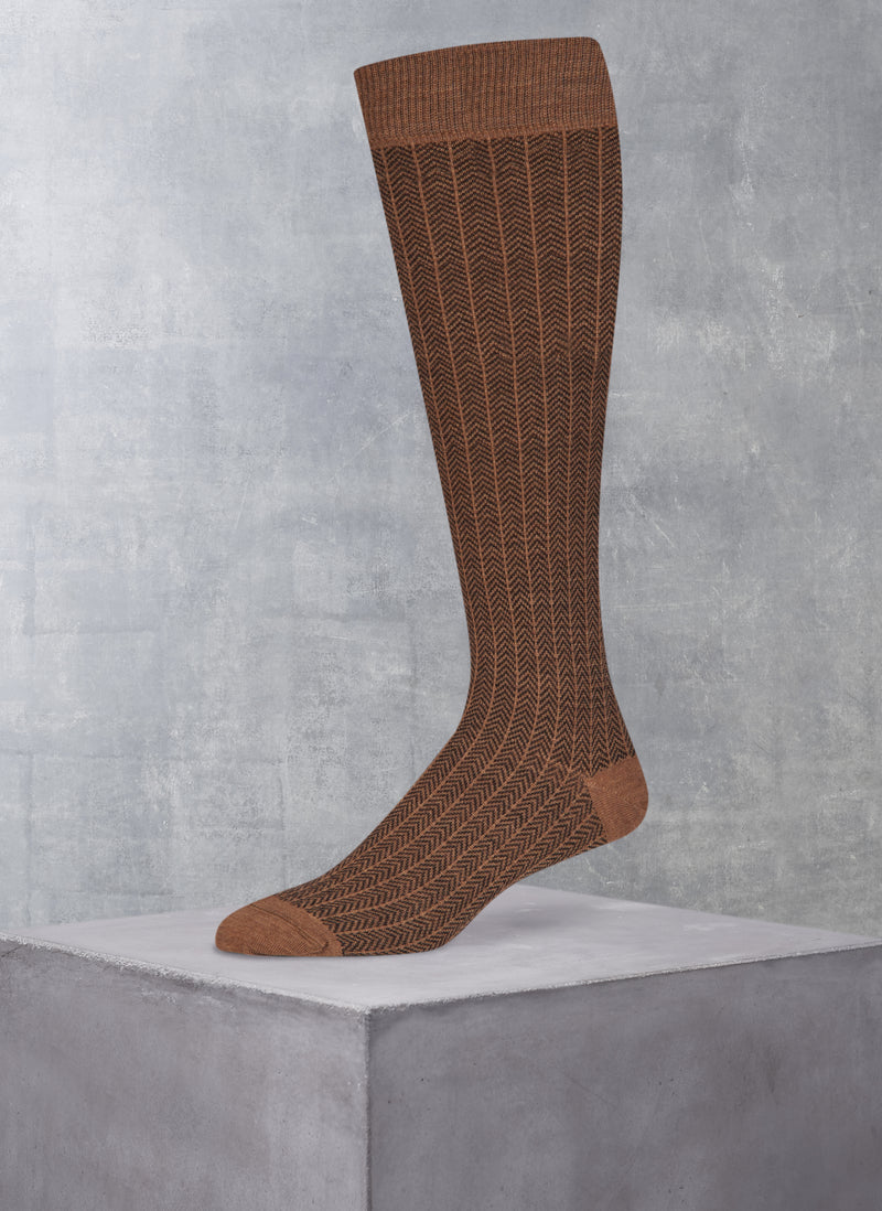 Merino Wool Herringbone Sock in Taupe