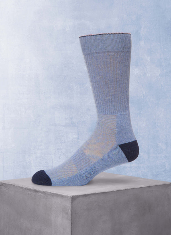 Rib Light Denim Blue sock with navy heel and toe
