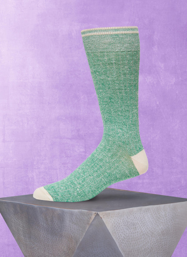 Supple Italian Linen Solid Rib Sock in Green