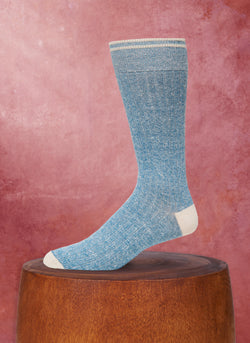 Supple Italian Linen Solid Rib Sock in Teal
