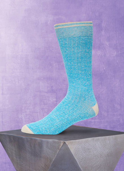 Supple Italian Linen Solid Rib Sock in Aqua – Lorenzo Uomo