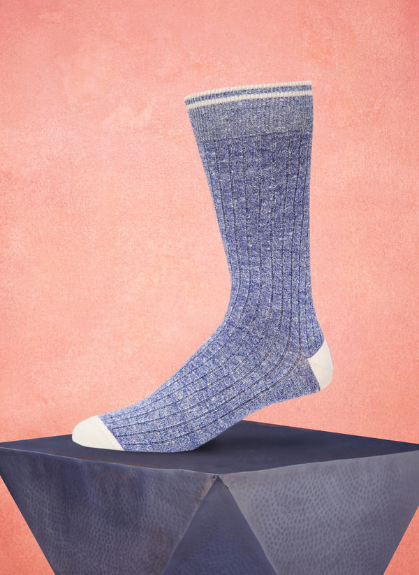 Supple Italian Linen Solid Rib Sock in Denim