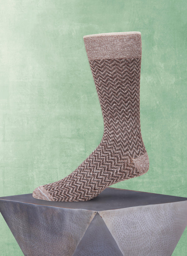 Supple Italian Linen ZigZag Sock in Brown