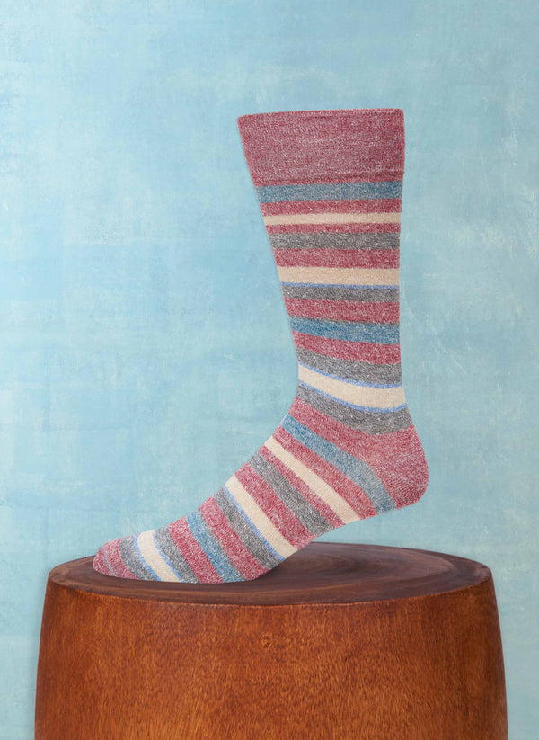 Supple Italian Linen Multi Stripe Sock in Red