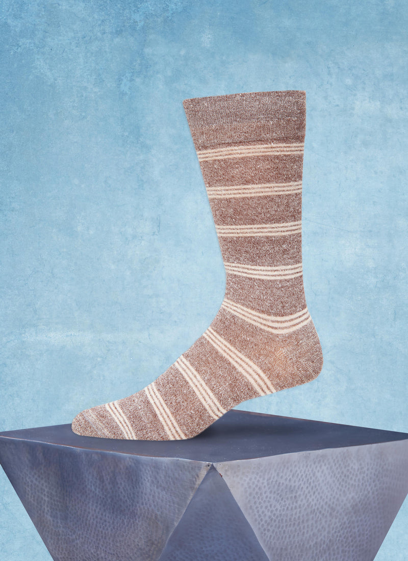 Supple Italian Linen Tri Stripe Sock in Brown