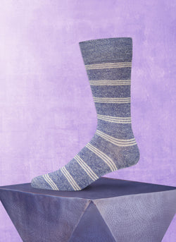 Supple Italian Linen Tri Stripe Sock in Denim
