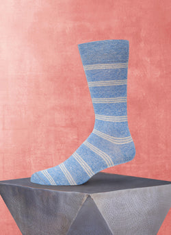 Supple Italian Linen Tri Stripe Sock in Light Blue