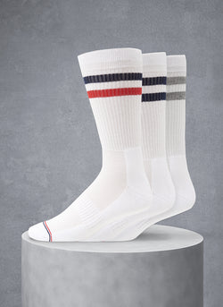 3-Pack Sport Socks Mid-Calf With Red/White/Blue Toe Stripes with Coolmax®