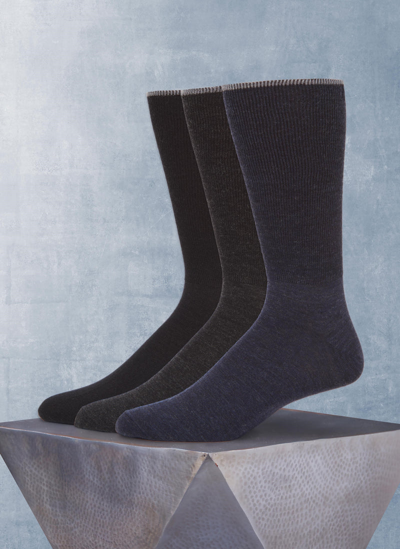 3-Pack Italian Merino Wool 2X1 Socks in Black/Charcoal/Navy