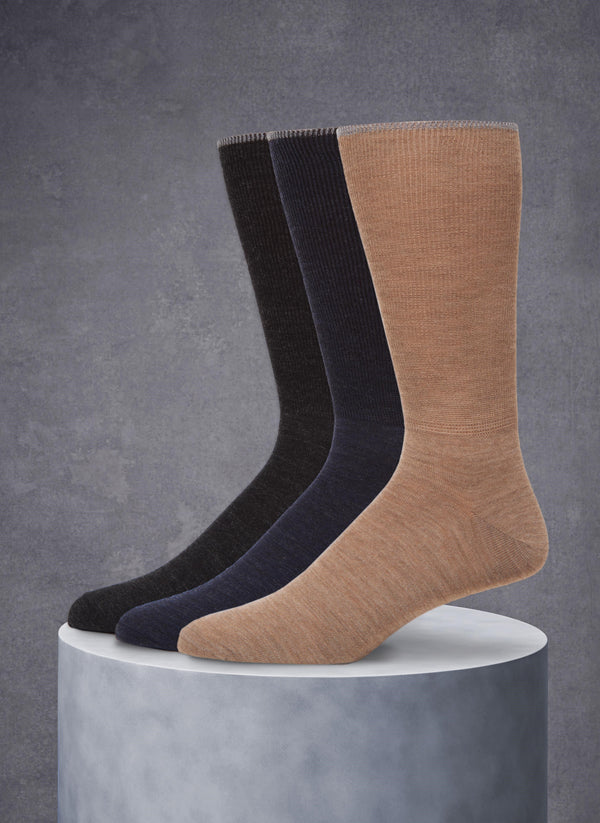 3-Pack Italian Merino Wool 2X1 Socks in Charcoal/Navy/Taupe