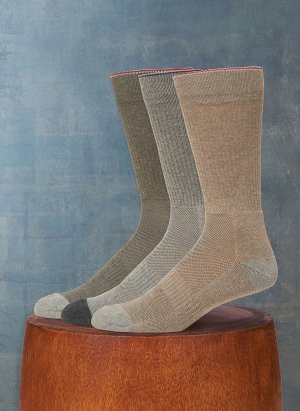 3-Pack Organic Cotton Fashion Mid-Calf Sport Socks in Neutral Rib