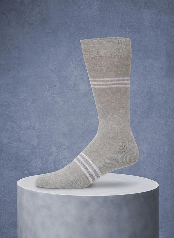 3-Pack Organic Cotton Fashion Mid-Calf Sport Socks in Grey Stripe
