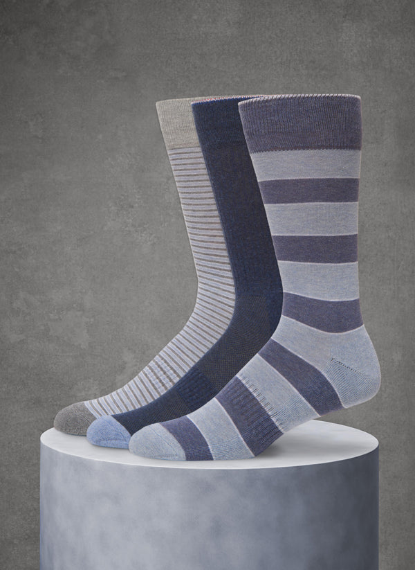 3-Pack Organic Cotton Fashion Mid-Calf Sport Sock in Blue
