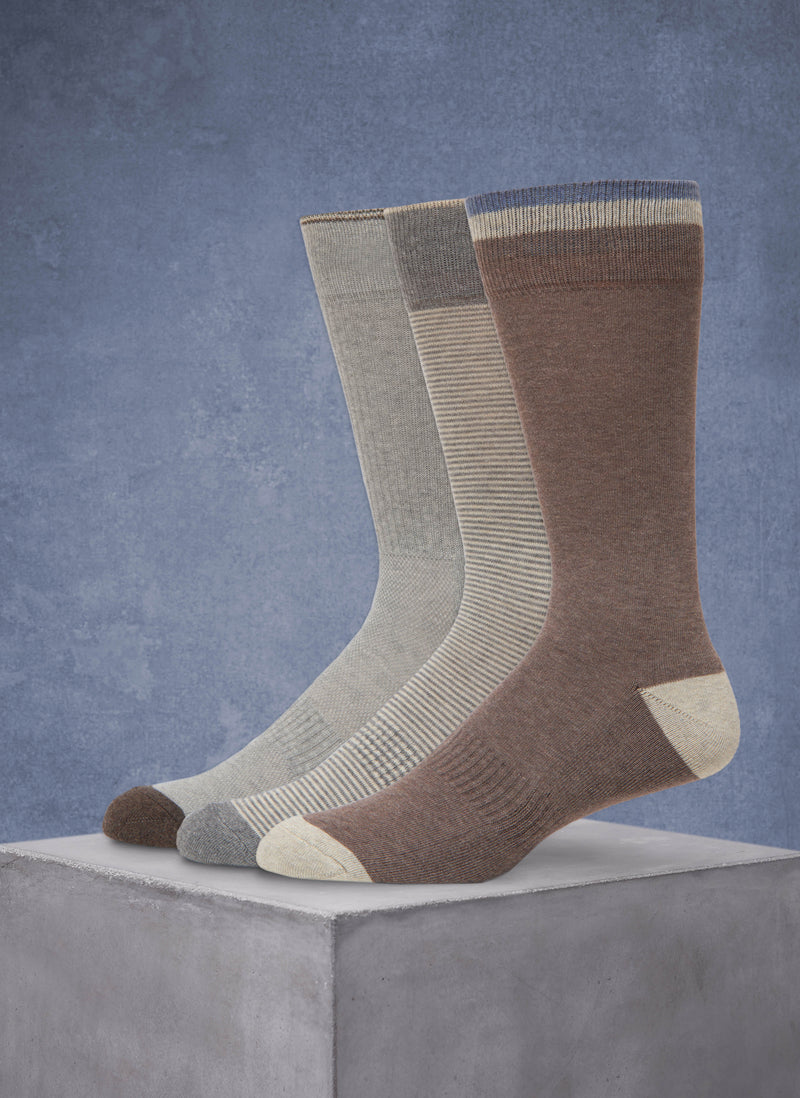 3-Pack Organic Cotton Fashion Mid-Calf Sport Socks in Taupe