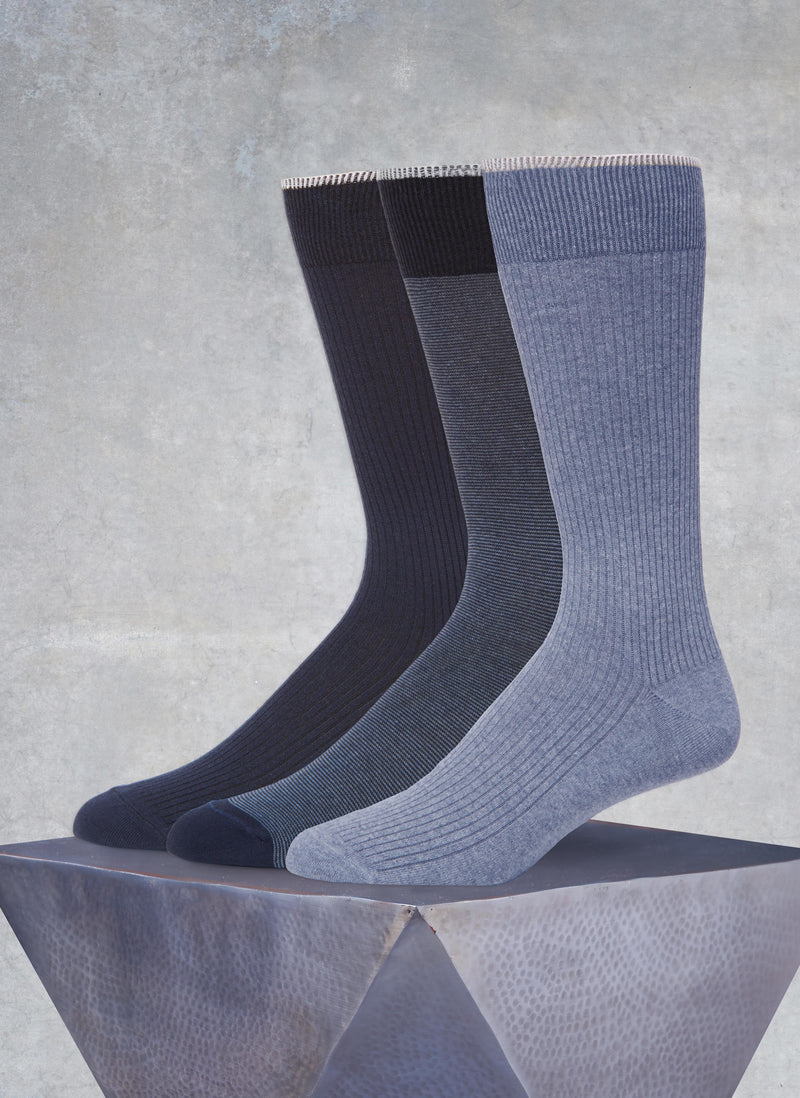 3 Pack Recycled Cotton Socks in Navy