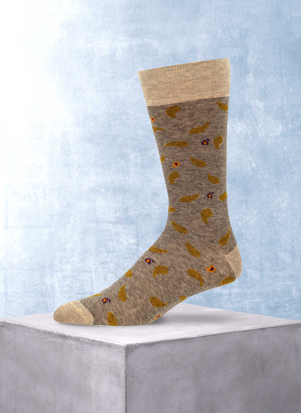 Paisley Mille Righe Cotton Sock in Taupe