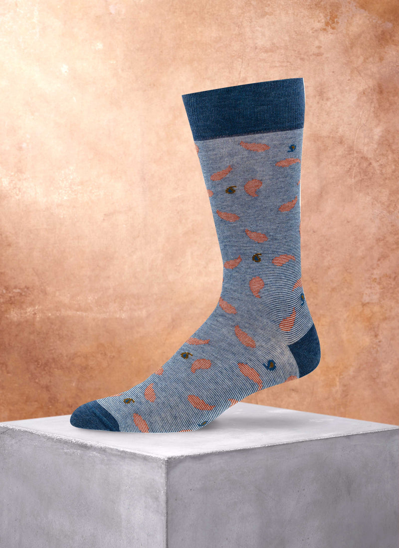 Paisley Mille Righe Cotton Sock in Denim