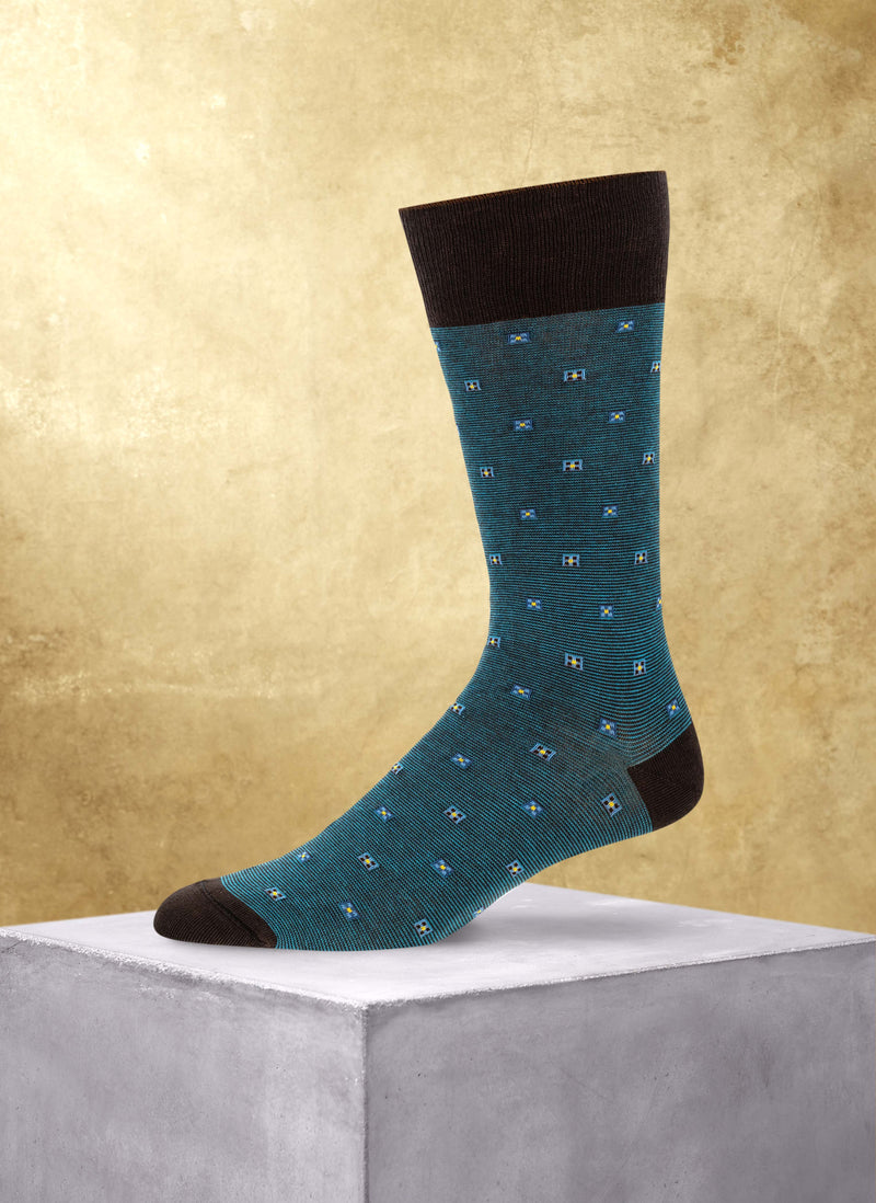 Square Mille Righe Cotton Sock in Teal