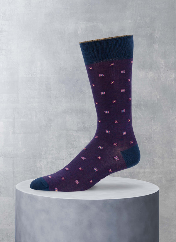 Square Mille Righe Cotton Sock in Purple