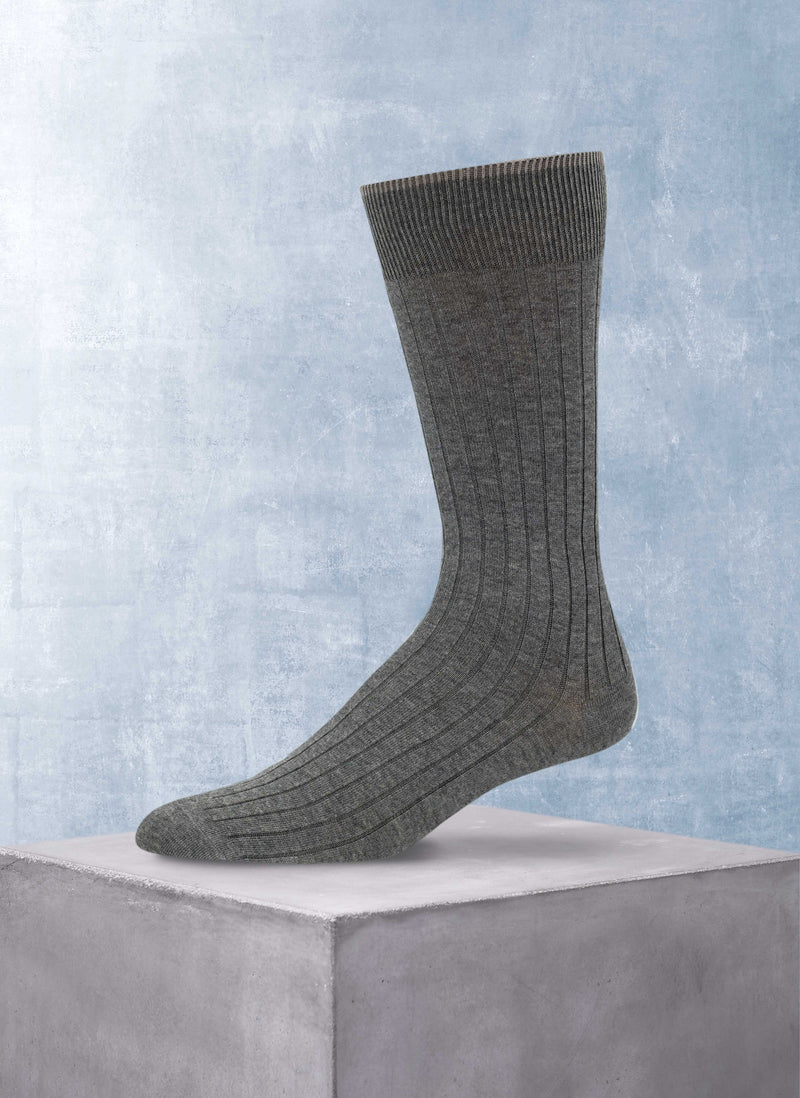 Solid Rib 8x2 Cotton Sock in Grey