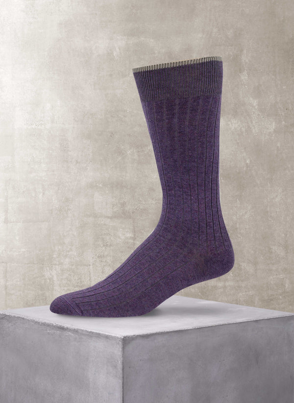 Solid Rib 8x2 Cotton Sock in Purple