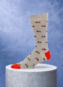 little red vespas on sock in light grey