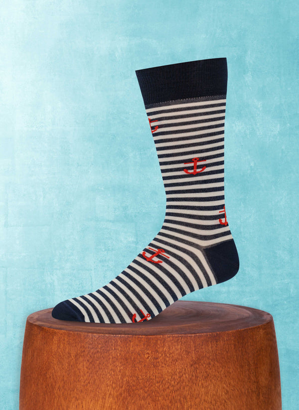 Anchor and Stripes Sock in Navy