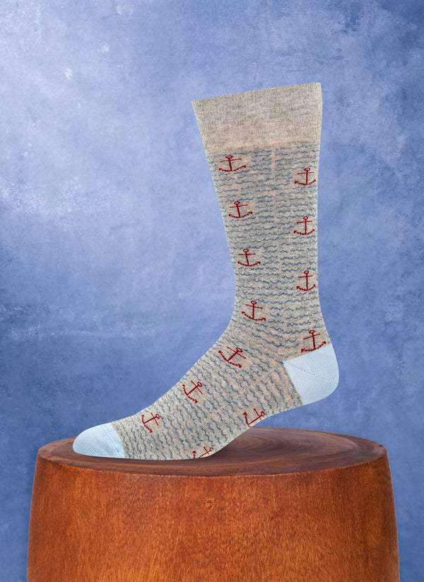 Anchor and Waves Sock in Light Grey