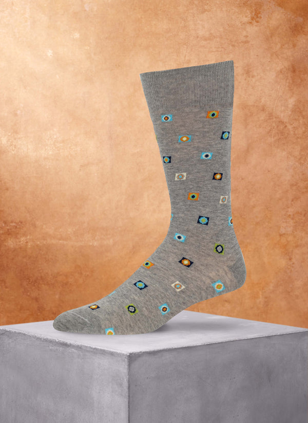 Circle And Squares Cotton Sock in Light Grey