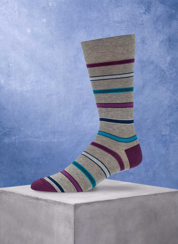 Heather Stripe Cotton Sock in Grey