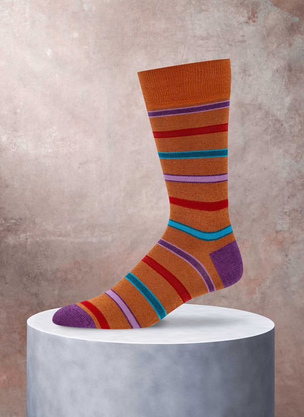 Heather Stripe Cotton Sock in Orange