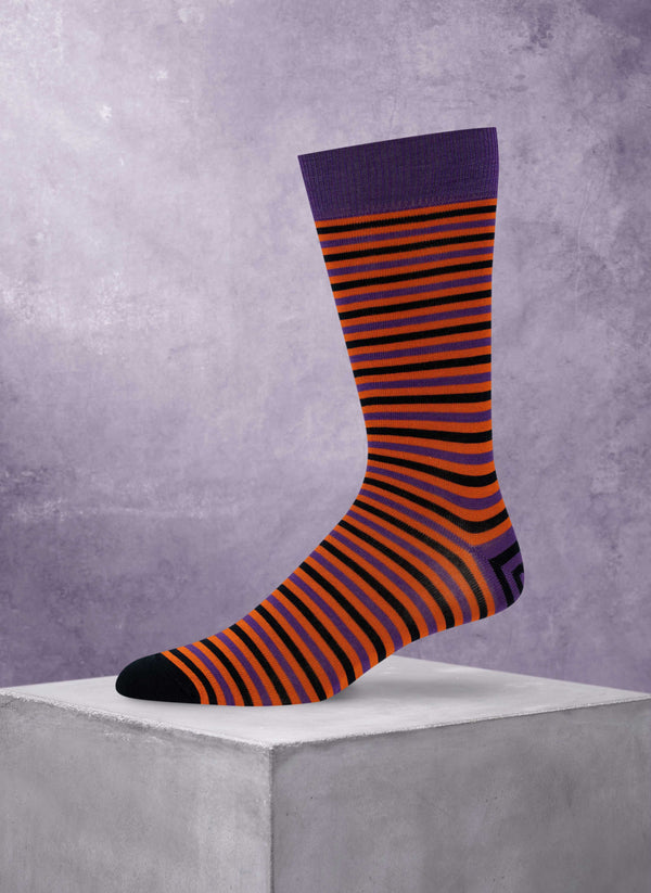 Mixed Cotton Stripe Sock in Purple