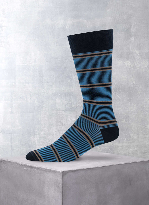 Mixed Cotton Stripe Sock in Denim