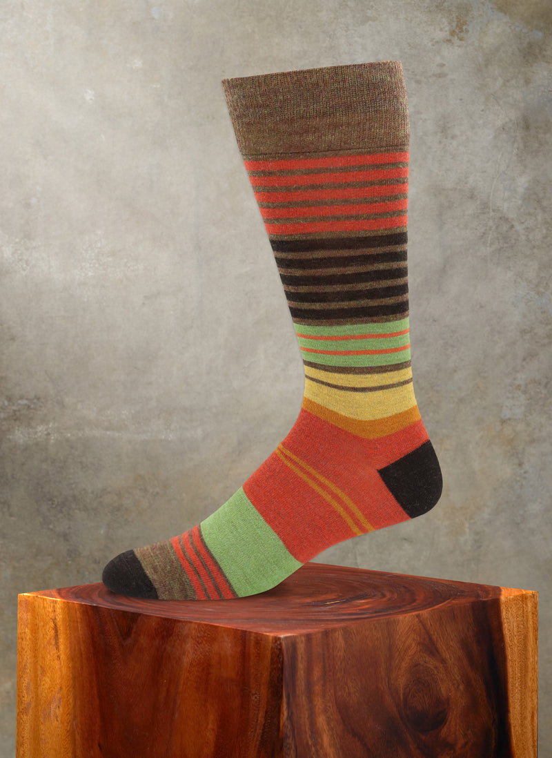 Merino Wool Thin Multi Stripe Sock in Brown