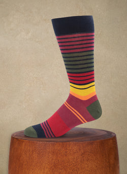 Merino Wool Thin Multi Stripe Sock in Burgundy