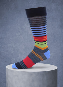Merino Wool Thin Multi Stripe Sock in Navy
