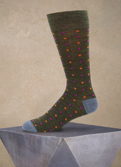 Merino Wool Heel/Toe Dot Sock in Green