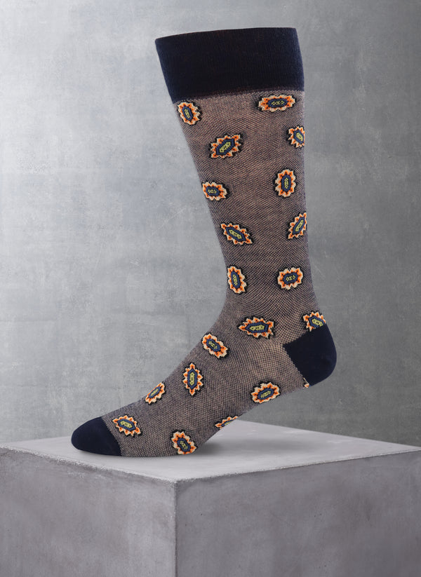 Merino Wool Oval Medalion Oxford Sock in Navy