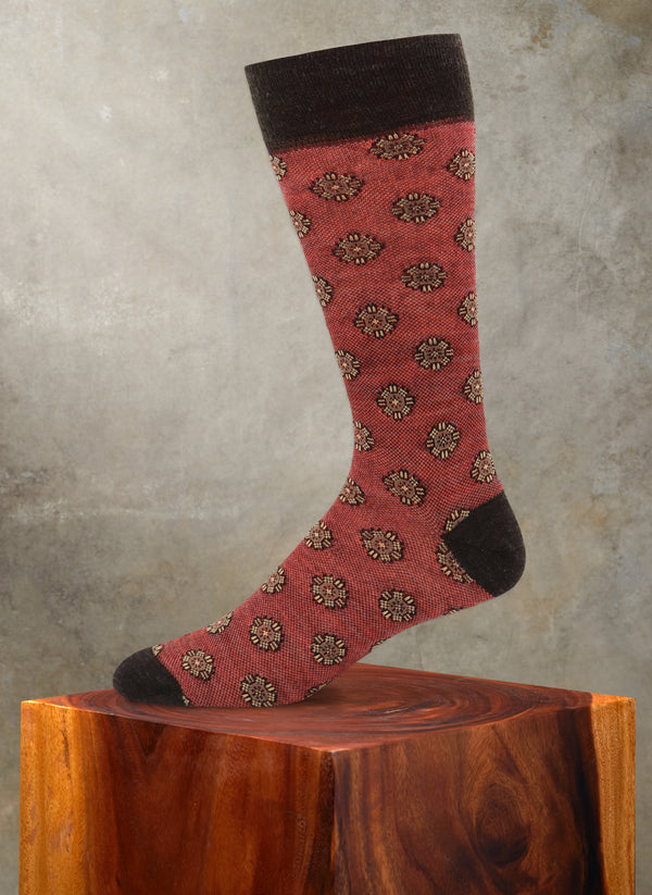Merino Wool Round Medallion Oxford Sock in Brown