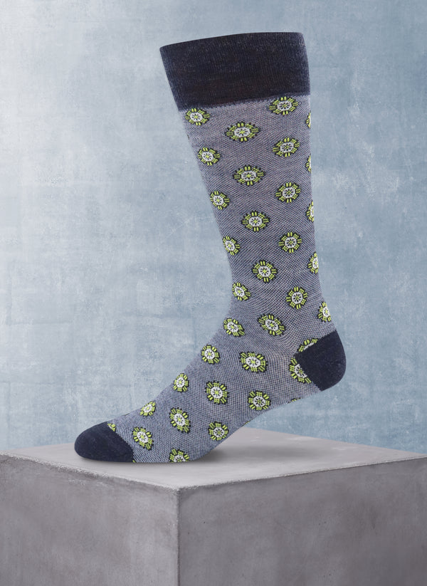 Merino Wool Round Medalion Oxford Sock in Denim