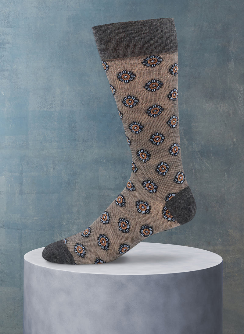 Merino Wool Round Medalion Oxford Sock in Grey