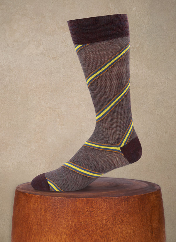 Merino Wool Diagonal Stripe Oxford Sock in Bordeaux