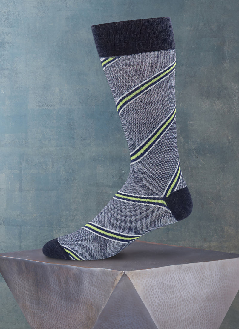 Merino Wool Diagonal Stripe Oxford Sock in Denim