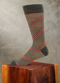 Merino Wool Diagonal Stripe Oxford Sock in Green