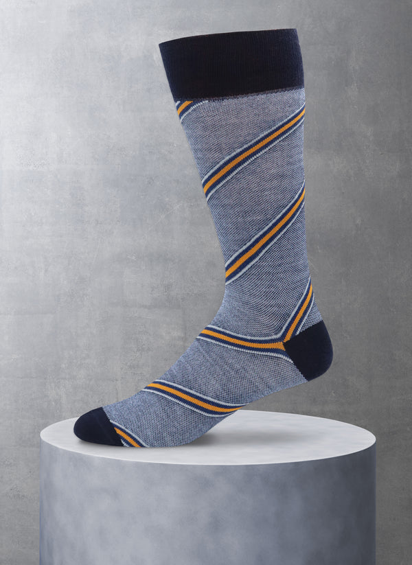 Merino Wool Diagonal Stripe Oxford Sock in Navy