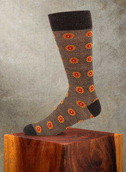 Merino Wool Large Oxford Flower Sock in Brown