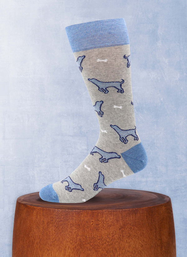 Dogs With Bones Sock in Grey with light blue heel, toe and top