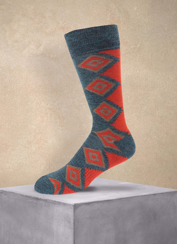 Merino Wool Aztec Cushion Foot Sock in Teal
