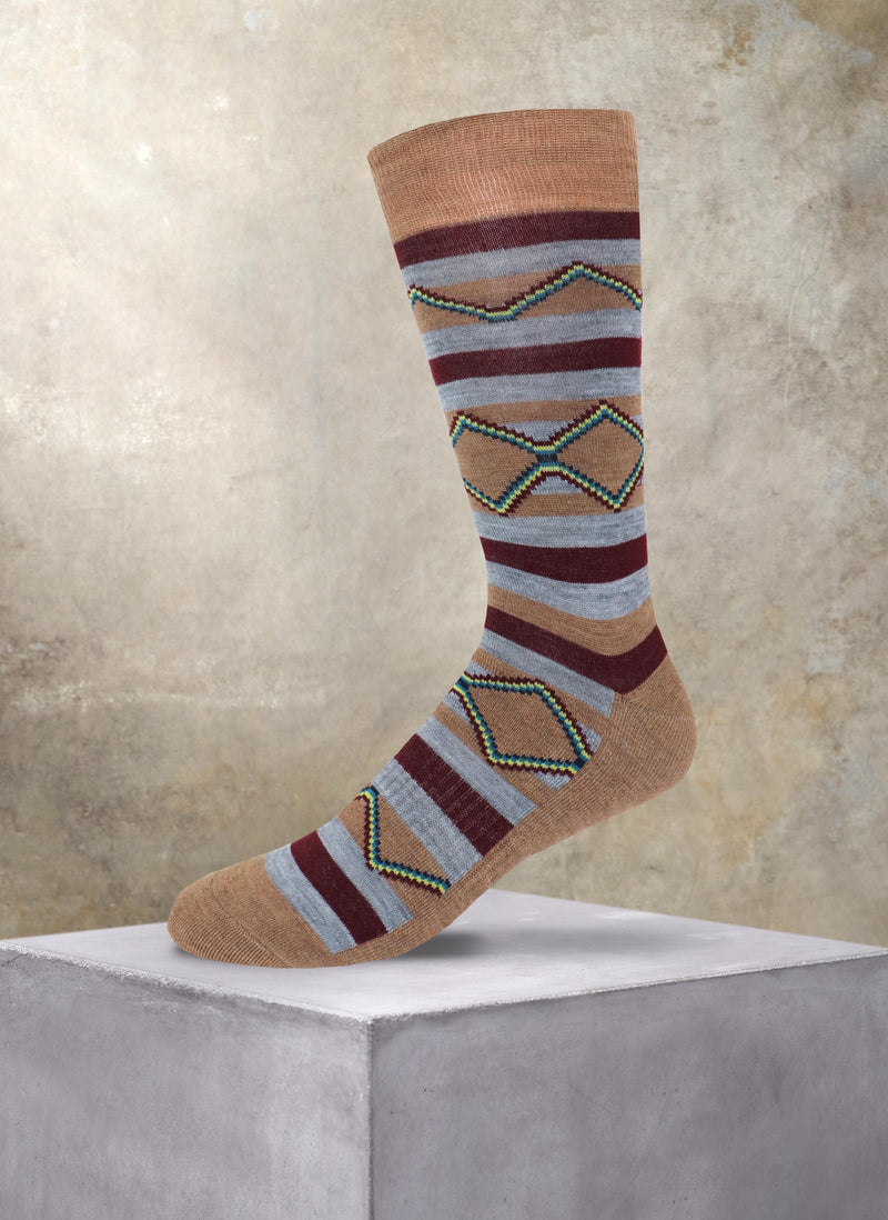 Merino Wool Aztec Stripe Cushion Foot Sock in Taupe